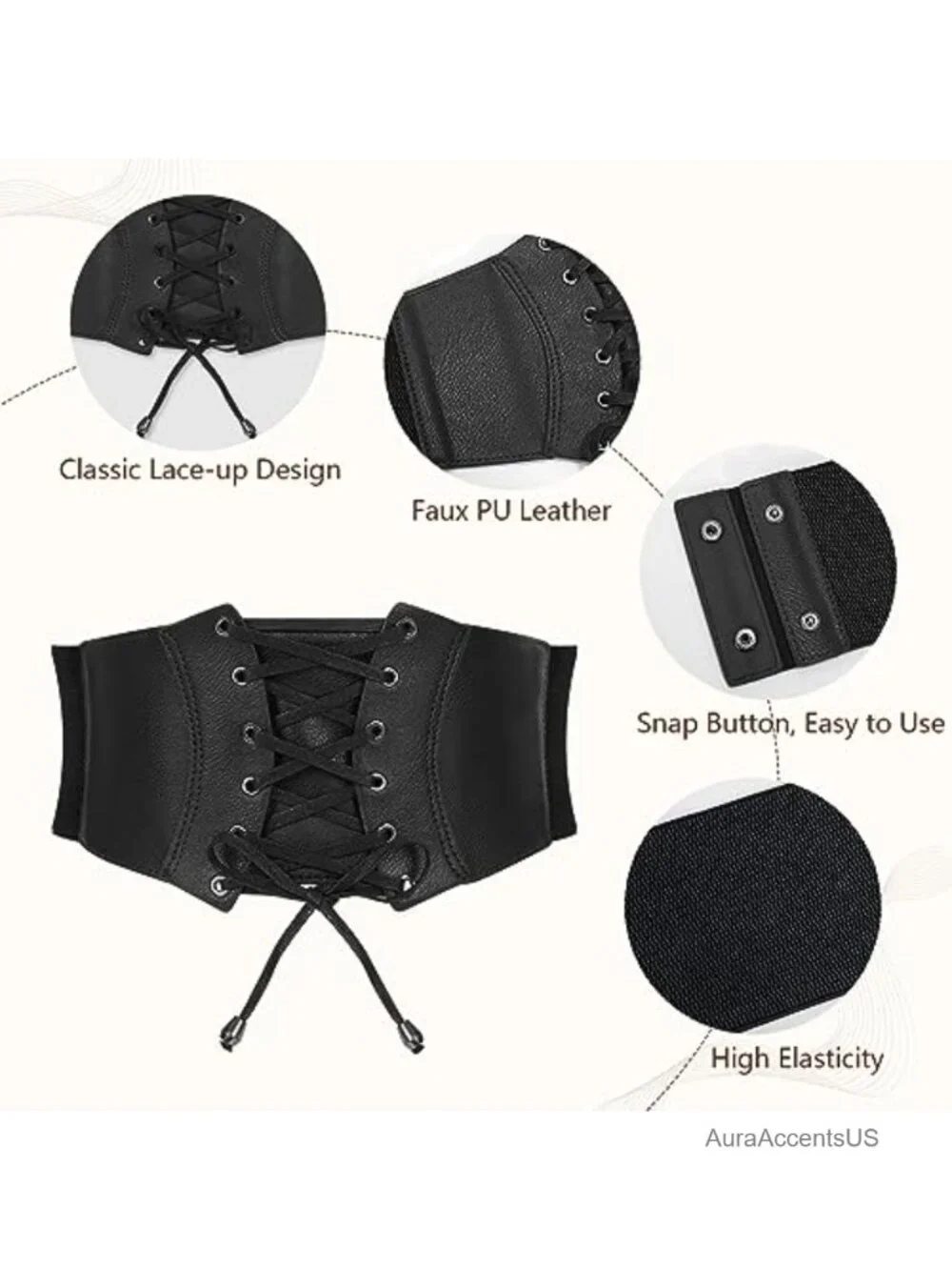Wide Elastic Faux Leather Corset Belt Lace-up Waspie Waist Belt Women